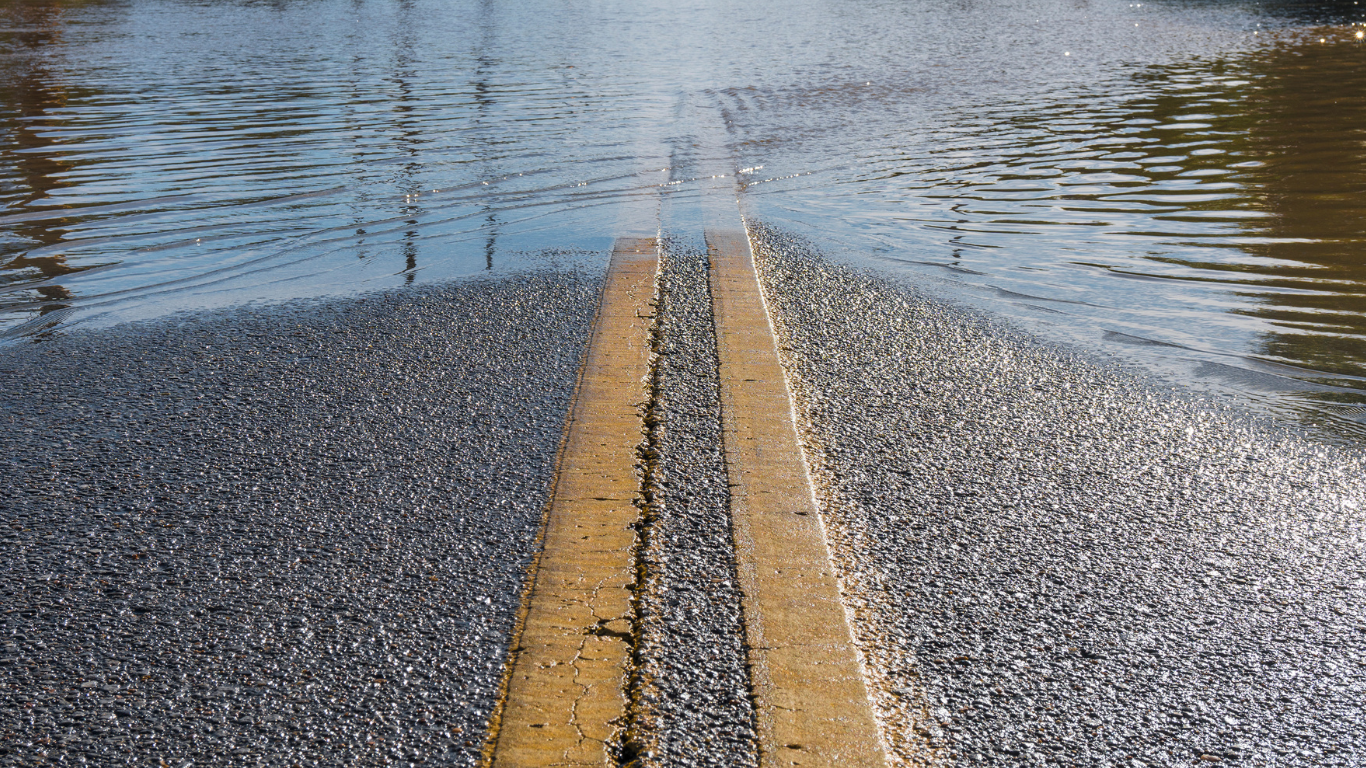 Flooded street with standing water